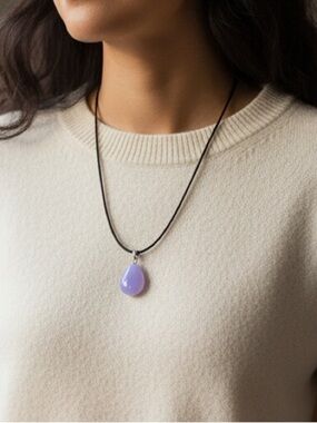 Lavender Teardrop Pendant Necklace Minimalist Purple Stone Black Cord Gift